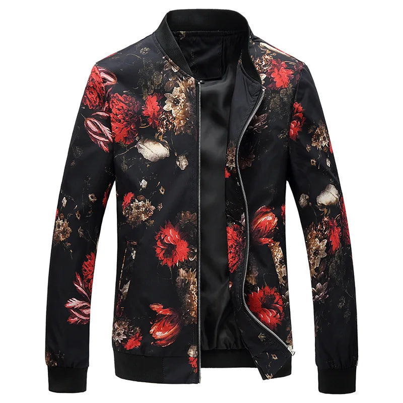 Men’s Floral Print Slim Fit Bomber Jacket – Lightweight Long Sleeve Casual Windbreaker Coat