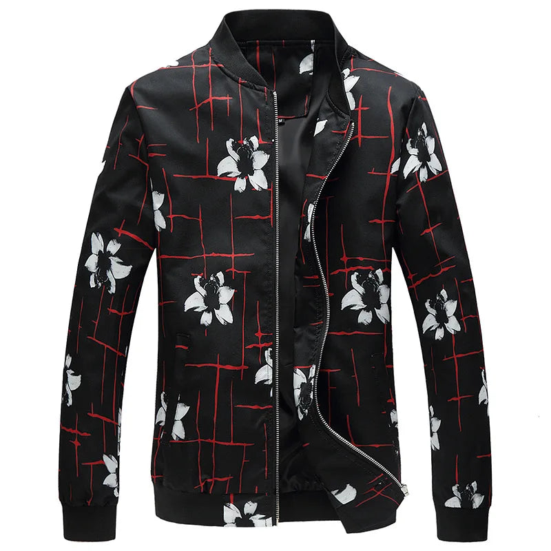 Men’s Floral Print Slim Fit Bomber Jacket – Lightweight Long Sleeve Casual Windbreaker Coat