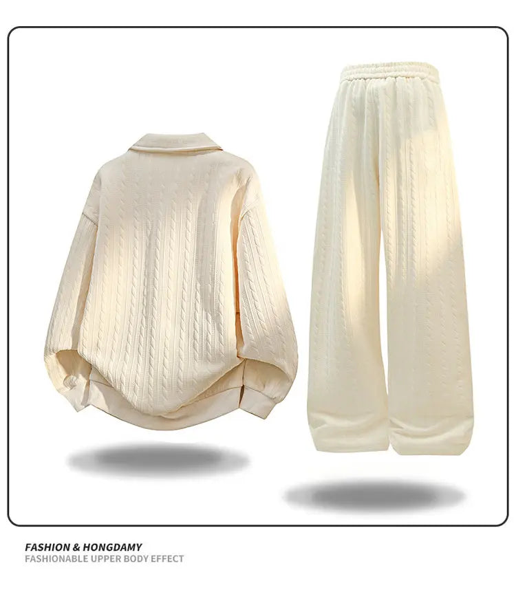 Men’s Two Set  -Piece Autumn Casual Activewear Set – Half Zip Hoodie & Elastic Waist Sweatpants, Soft Comfort Sports Tracksuit