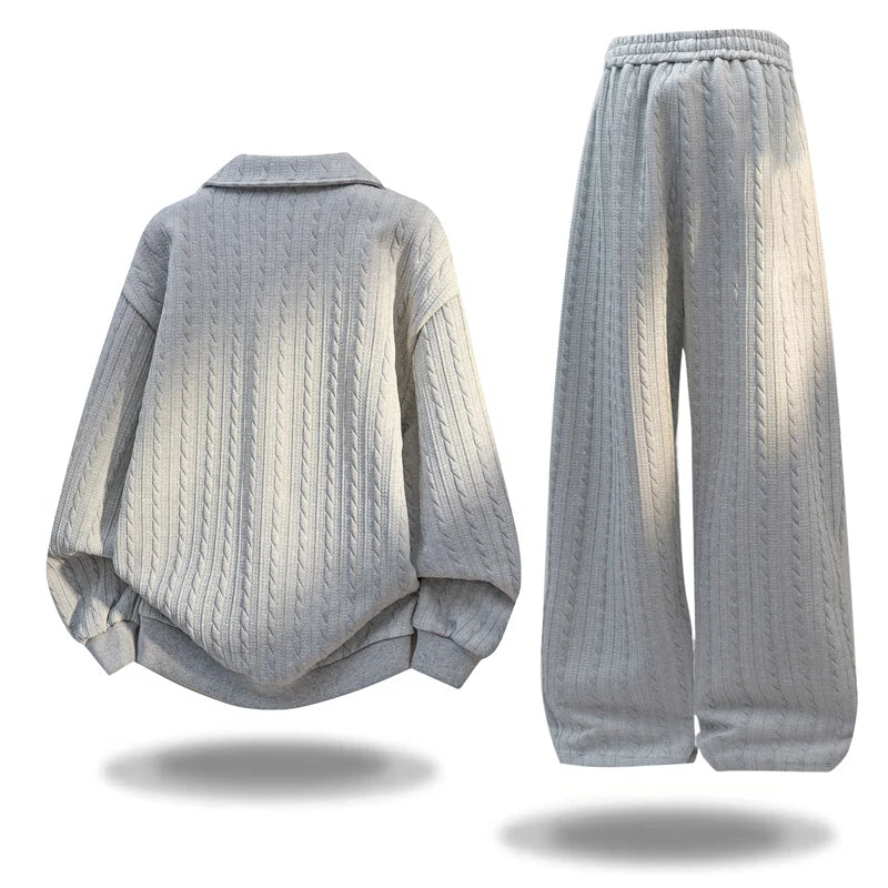 Men’s Two Set  -Piece Autumn Casual Activewear Set – Half Zip Hoodie & Elastic Waist Sweatpants, Soft Comfort Sports Tracksuit