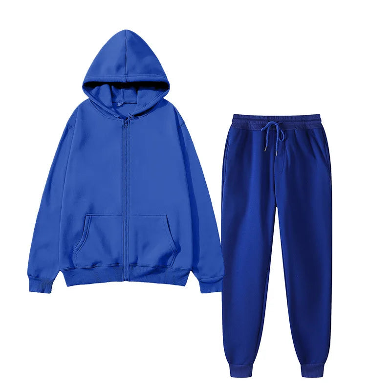 Men’s 2-Piece Zip Up Hoodie & Sweatpants Set – Solid Color Warm Autumn Winter Casual Tracksuit