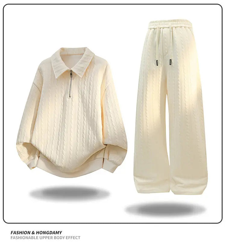 Men’s Two Set  -Piece Autumn Casual Activewear Set – Half Zip Hoodie & Elastic Waist Sweatpants, Soft Comfort Sports Tracksuit