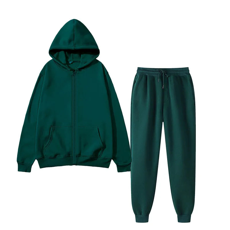 Men’s 2-Piece Zip Up Hoodie & Sweatpants Set – Solid Color Warm Autumn Winter Casual Tracksuit