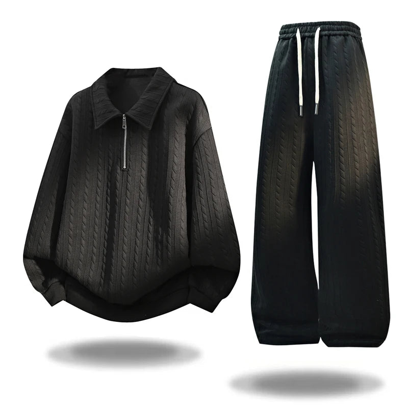 Men’s Two Set  -Piece Autumn Casual Activewear Set – Half Zip Hoodie & Elastic Waist Sweatpants, Soft Comfort Sports Tracksuit