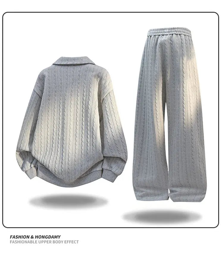 Men’s Two Set  -Piece Autumn Casual Activewear Set – Half Zip Hoodie & Elastic Waist Sweatpants, Soft Comfort Sports Tracksuit