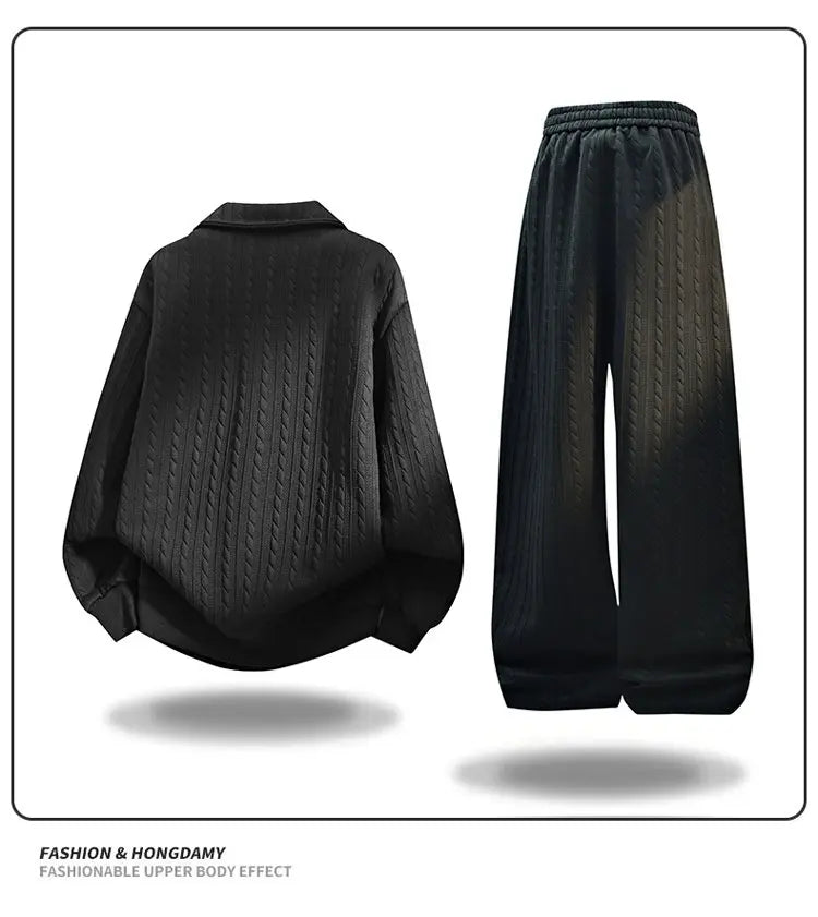 Men’s Two Set  -Piece Autumn Casual Activewear Set – Half Zip Hoodie & Elastic Waist Sweatpants, Soft Comfort Sports Tracksuit