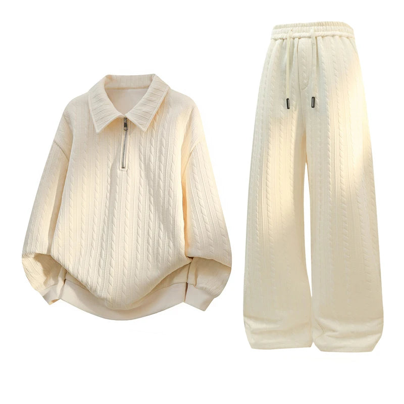 Men’s Two Set  -Piece Autumn Casual Activewear Set – Half Zip Hoodie & Elastic Waist Sweatpants, Soft Comfort Sports Tracksuit