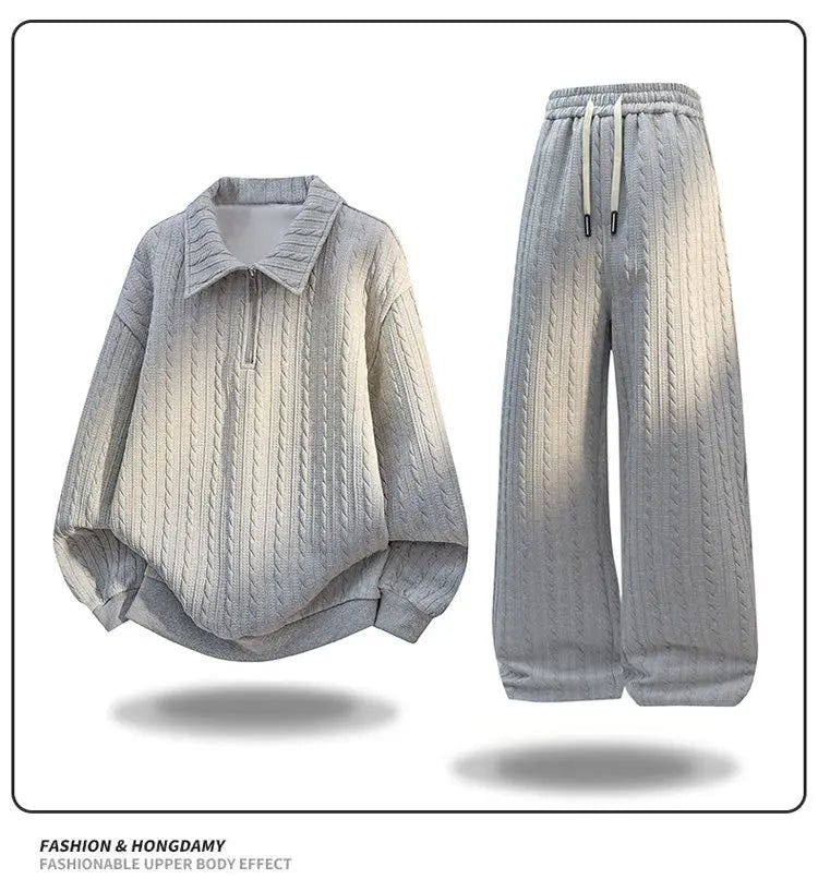 Men’s Two Set  -Piece Autumn Casual Activewear Set – Half Zip Hoodie & Elastic Waist Sweatpants, Soft Comfort Sports Tracksuit