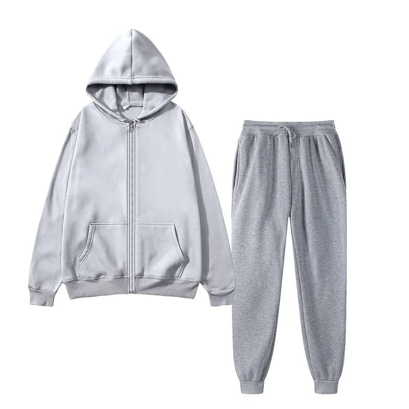Men’s Solid Color Zip Up Hoodie & Sweatpants Set – Casual 2-Piece Tracksuit for Men