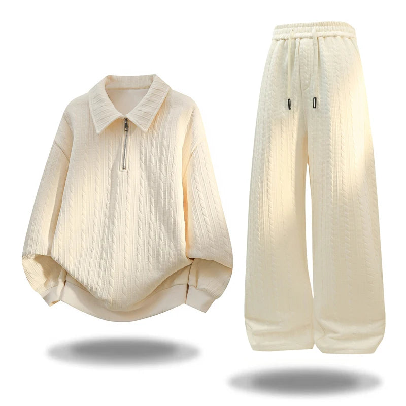 Men’s Two Set  -Piece Autumn Casual Activewear Set – Half Zip Hoodie & Elastic Waist Sweatpants, Soft Comfort Sports Tracksuit