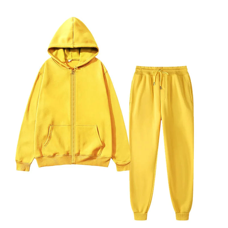 Men’s 2-Piece Zip Up Hoodie & Sweatpants Set – Solid Color Warm Autumn Winter Casual Tracksuit